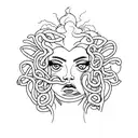 Medusa based on black girl combined with sun tattoo design idea