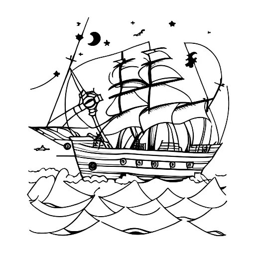 pirate ship on sea under the stars geometric tattoo design idea