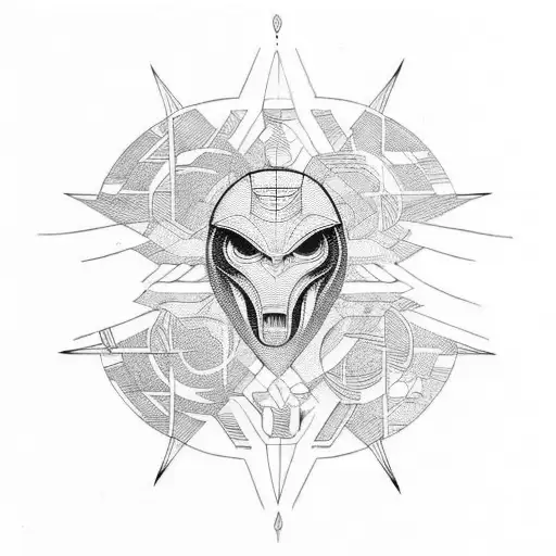 geometric trash alien design tattoo design idea