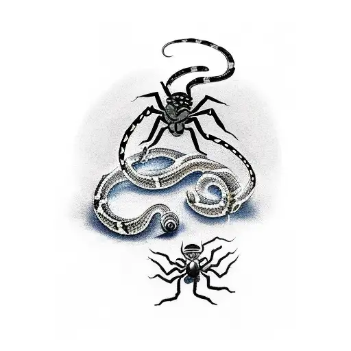 katana in front of 2 spider lilily and an snake around them tattoo design idea