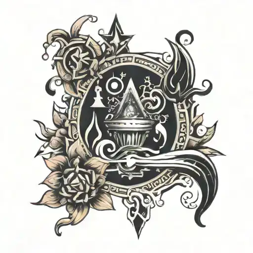 go with the flow diagram with mystical symbols tattoo design idea