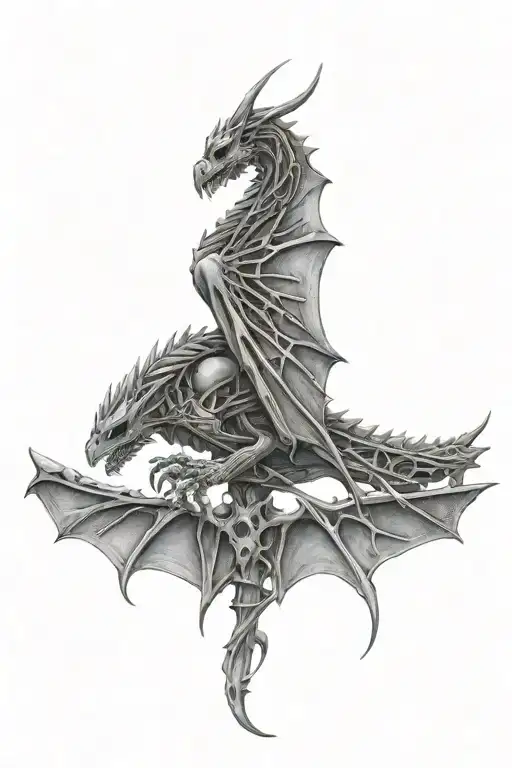 Dragon Skeleton  Open Wings tattoo design idea