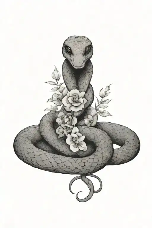 Snake and Flowers tattoo design idea