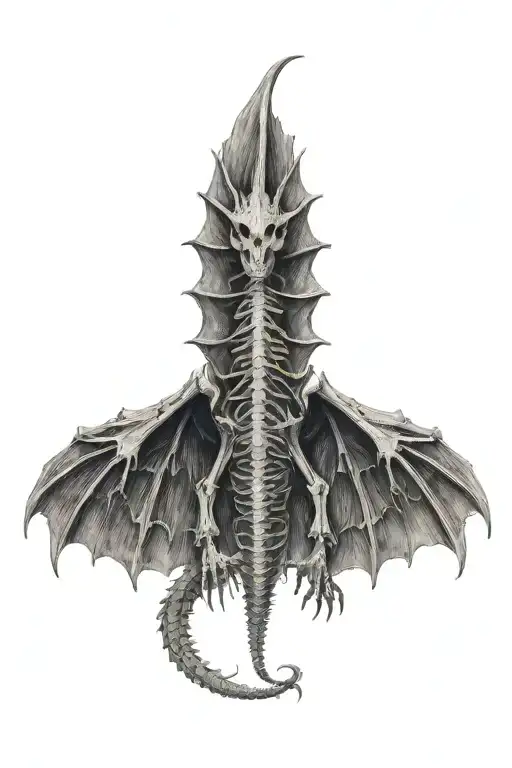 Dragon Skeleton Open Wings tattoo design idea