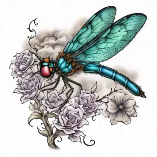 purple and teal dragonfly flying in Heaven  tattoo design idea