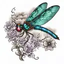 purple and teal dragonfly flying in Heaven  tattoo design idea