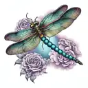 purple and teal dragonfly flying in Heaven  tattoo design idea