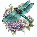 purple and teal dragonfly flying in Heaven  tattoo design idea
