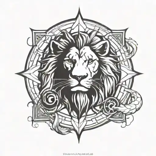 Lion and compass yin yang symbol formed tattoo design idea