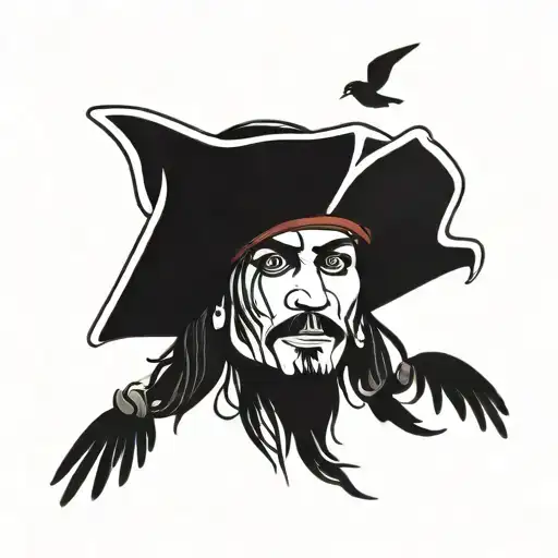 jack sparrow tattoo combined with 2 more birds flying away tattoo design idea
