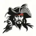 jack sparrow tattoo combined with 2 more birds flying away tattoo design idea