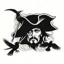 jack sparrow tattoo combined with 2 more birds flying away tattoo design idea
