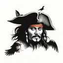 jack sparrow tattoo combined with 2 more birds flying away tattoo design idea