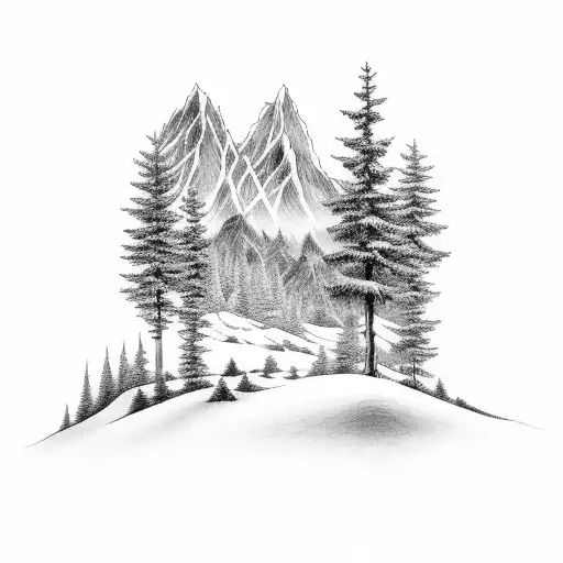 Black and Grey "Dark Forest With Mountains In The..." Tattoo Idea - BlackInk AI