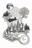 Forest, moon and scoop tattoo design idea