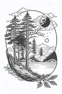 Forest, moon and scoop tattoo design idea