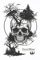 forest moon cemetery skull tattoo design idea