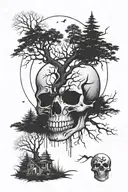 forest moon cemetery skull tattoo design idea