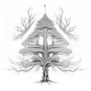 Yggdrasil, the World Tree, with roots extending into a forest tattoo design idea