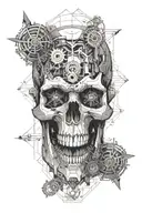 skull with mechanism   tattoo design idea
