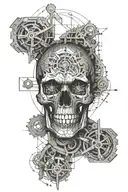 skull with mechanism   tattoo design idea