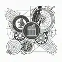 A tattoo design featuring a Roman coin surrounded by statistical charts and graphs, symbolizing the intersection of ancient history and modern finance tattoo design idea