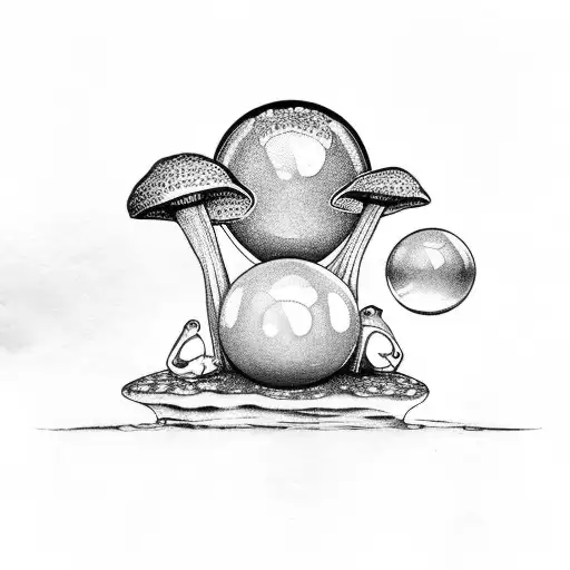 frog holding crystal ball on a mushroom tattoo design idea