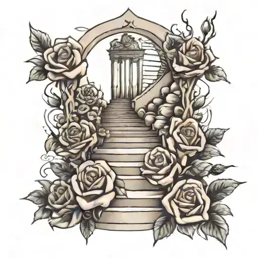 stair way to heaven roases and a grave at the bottom   tattoo design idea