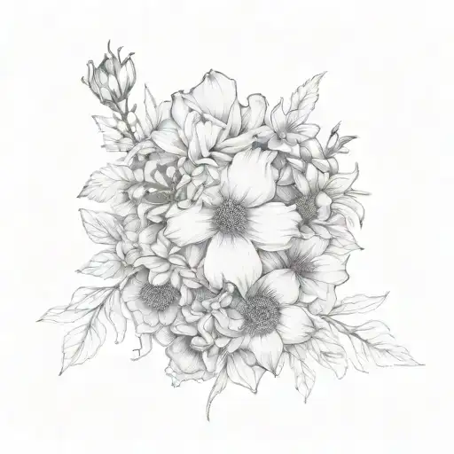 July august november birth flower bouquet tattoo design idea