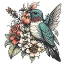 humming bird with flowers and red and to say forever and always  tattoo design idea