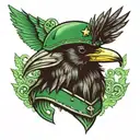 a crow in a green metal army helmet (full color) tattoo design idea
