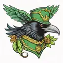 a crow in a green metal army helmet (full color) tattoo design idea