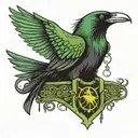 a crow in a green metal army helmet (full color) tattoo design idea