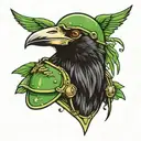 a crow in a green metal army helmet (full color) tattoo design idea