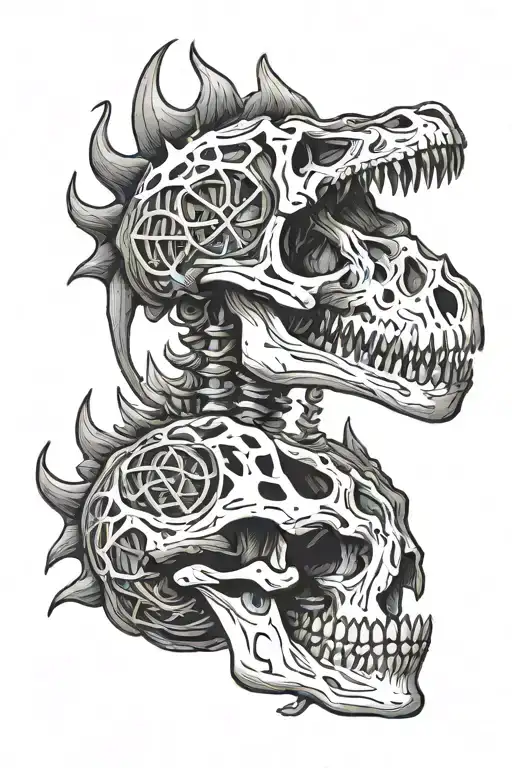 Dinosaur skeleton with nordic paterns tattoo design idea