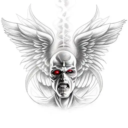draw me a back piece that combine an angel and a devil in one individual  tattoo design idea