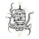bird cage with octopus tattoo design idea