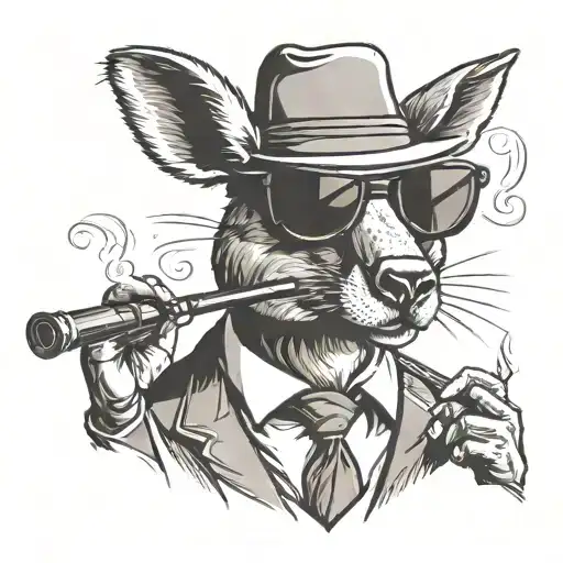 gangster kangaroo smoking cigar and wearing sunglasses tattoo design idea