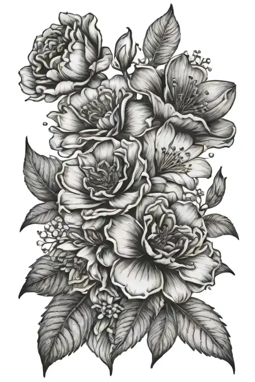 birth flowers with one flower for May, two for March and one for June  tattoo design idea