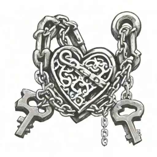 Chains of constraint, not letting go of the misunderstanding of life. But at the end of the chain is a heart, bound in a huge lock, but the key to tattoo design idea