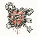 Chains of constraint, not letting go of the misunderstanding of life. But at the end of the chain is a heart, bound in a huge lock, but the key to tattoo design idea