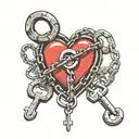 Chains of constraint, not letting go of the misunderstanding of life. But at the end of the chain is a heart, bound in a huge lock, but the key to tattoo design idea