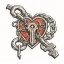 Chains of constraint, not letting go of the misunderstanding of life. But at the end of the chain is a heart, bound in a huge lock, but the key to tattoo design idea