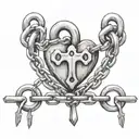 Chains of constraint, not letting go of the misunderstanding of life. But at the end of the chain is a heart, bound in a huge lock, but the key to tattoo design idea