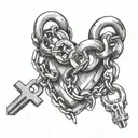 Chains of constraint, not letting go of the misunderstanding of life. But at the end of the chain is a heart, bound in a huge lock, but the key to tattoo design idea