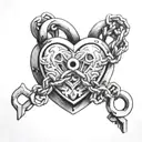 Chains of constraint, not letting go of the misunderstanding of life. But at the end of the chain is a heart, bound in a huge lock, but the key to tattoo design idea
