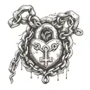 Chains of constraint, not letting go of the misunderstanding of life. But at the end of the chain is a heart, bound in a huge lock, but the key to tattoo design idea