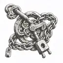 Chains of constraint, not letting go of the misunderstanding of life. But at the end of the chain is a heart, bound in a huge lock, but the key to tattoo design idea