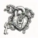 Chains of constraint, not letting go of the misunderstanding of life. But at the end of the chain is a heart, bound in a huge lock, but the key to tattoo design idea