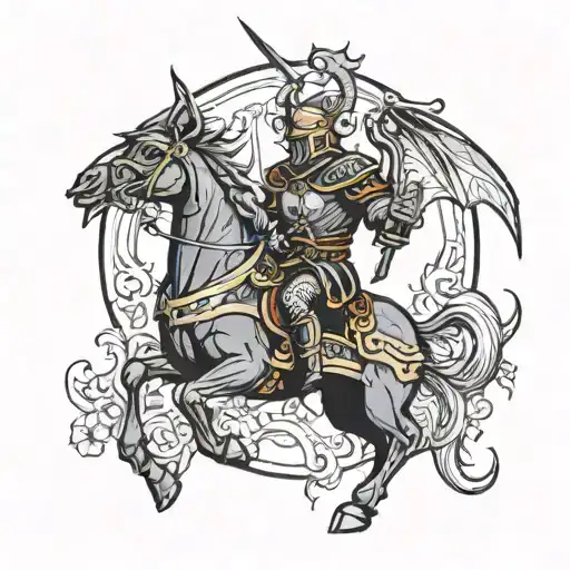 Saint George the Victorious and an evil bat above him tattoo design idea